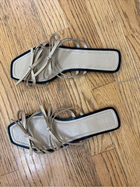 Zara Beige Strappy Square-Toe Women's Sandals size 7 (38)